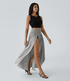 Breezeful™ Jupe Taille Haute Casual Maxi Séchage Rapide Fluide Fente Plissée 2 en 1