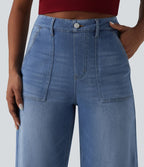 Jean large 7/8 casual Halara Flex™ taille haute ventre plat avec poches