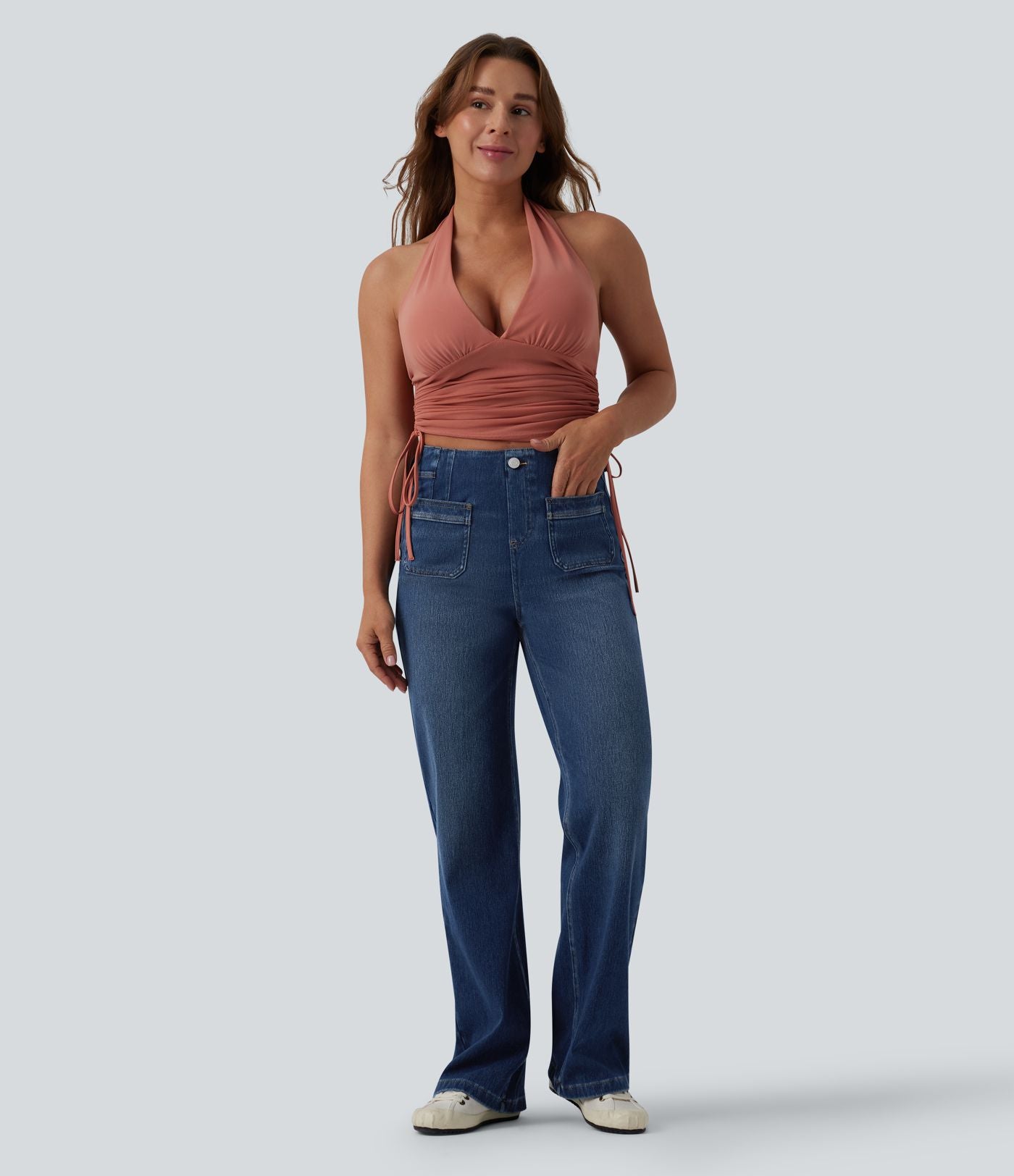 Jean droit Halara Flex™ casual taille haute avec poches