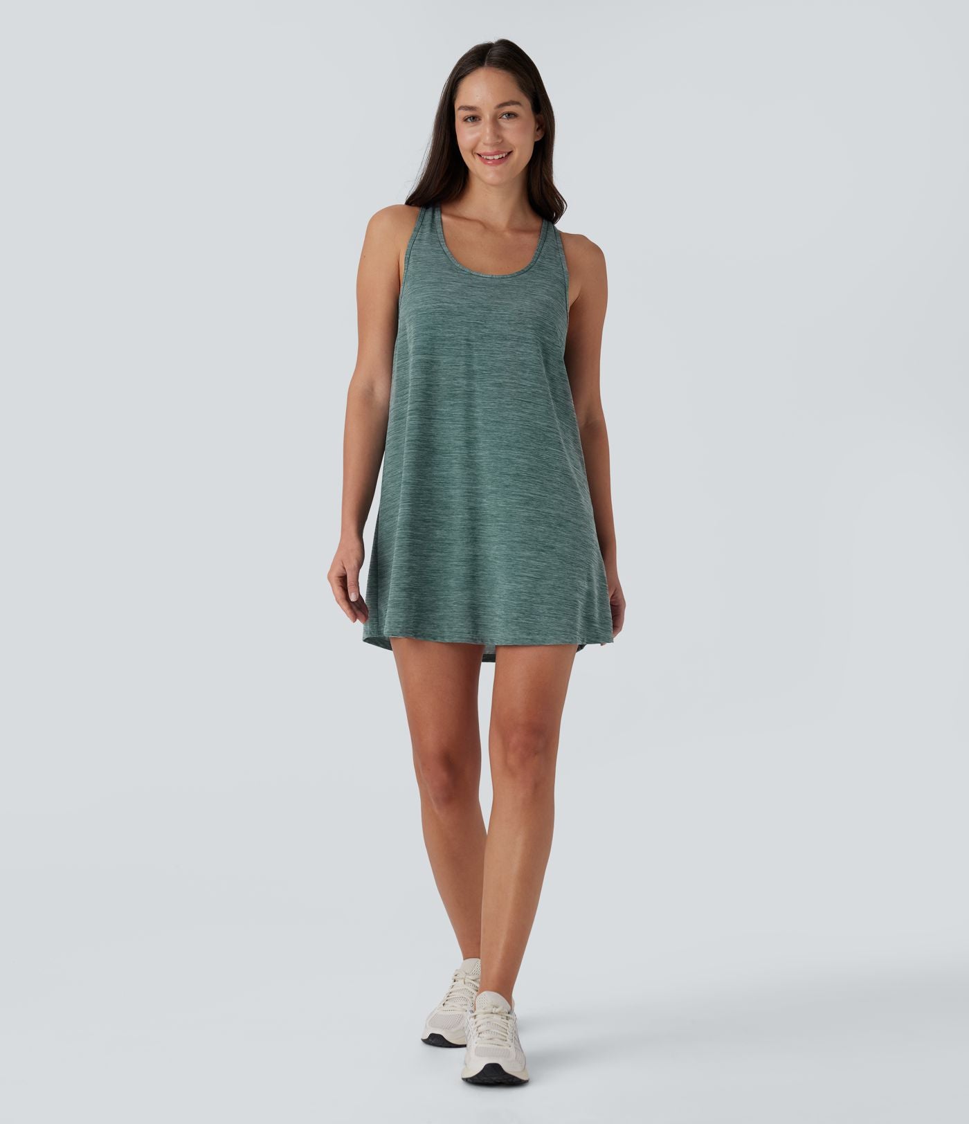 Robe active de yoga mini 2 pièces à encolure en U, dos nu, dos nageur, maille contrastante et poche latérale