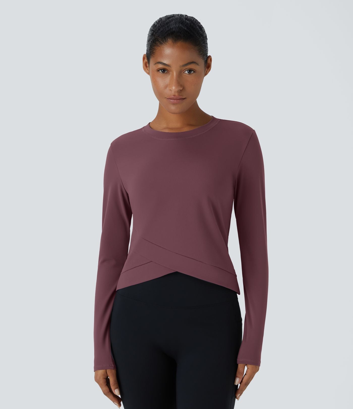Softlyzero™ Plush Top Sport Yoga Encolure Ronde avec Ourlet Croisé