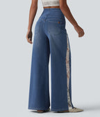 Jean large Halara Flex™ décontracté taille haute avec poches et dentelle contrastée