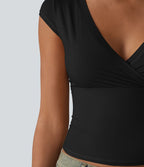 T-shirt décontracté ultra-ajusté col V manches courtes extensible et doux pour la peau