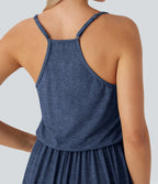 Robe longue fluide type nuisette à bretelles ajustables avec poches