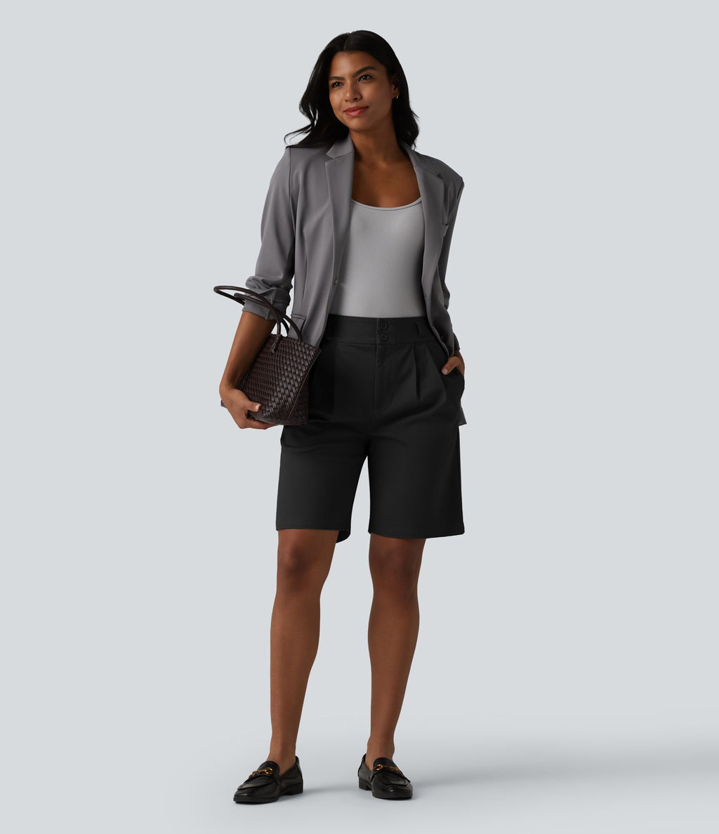 Short tailleur chino droit en coton taille haute à poches