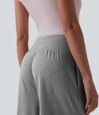 Pantalon casual large gainant taille haute à cordon de serrage avec poches