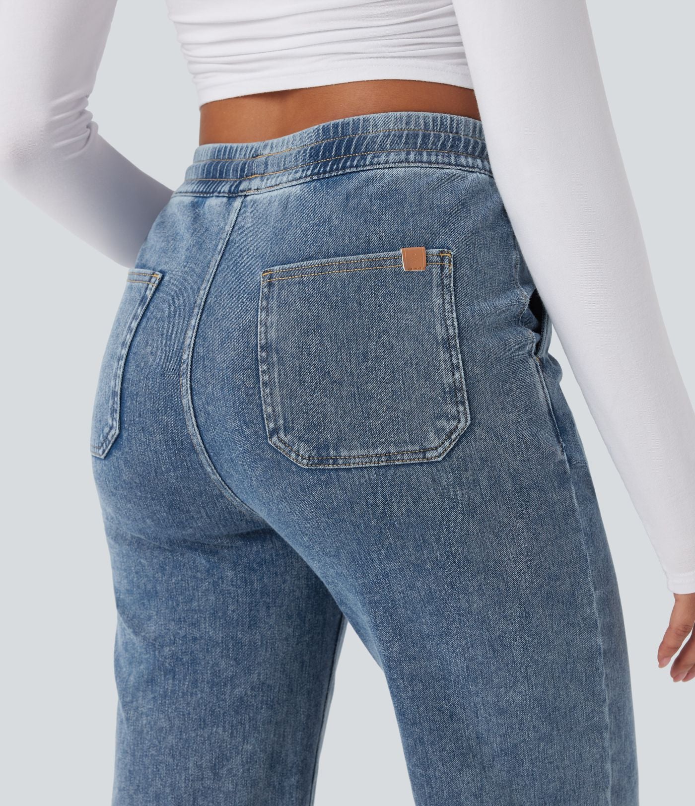 Pantalon décontracté droit taille mi-haute avec cordon et poches