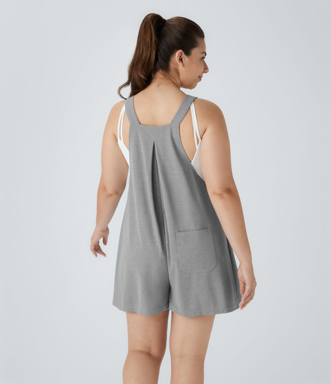 Salopette Casual en Gaufré avec Bretelles Réglables Boutons et Poches Multiples Grande Taille