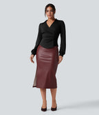 Chemise tailleur froncée asymétrique col V manches longues