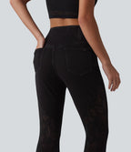 Halara Flex™ Jean évasé casual ventre plat taille haute croisé avec dentelle contrastée et poches