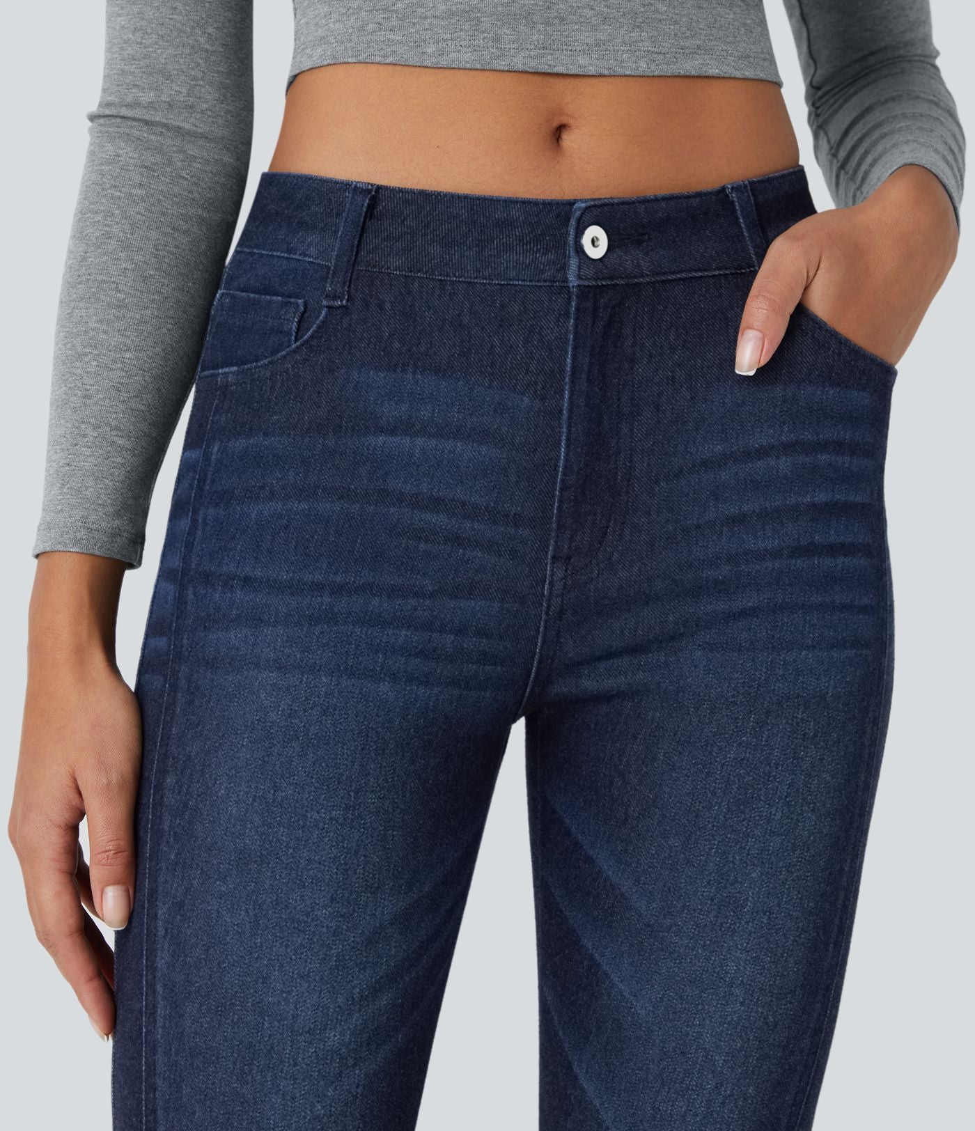 Jean skinny 7/8 décontracté taille basse Halara Flex™ avec poches zippées