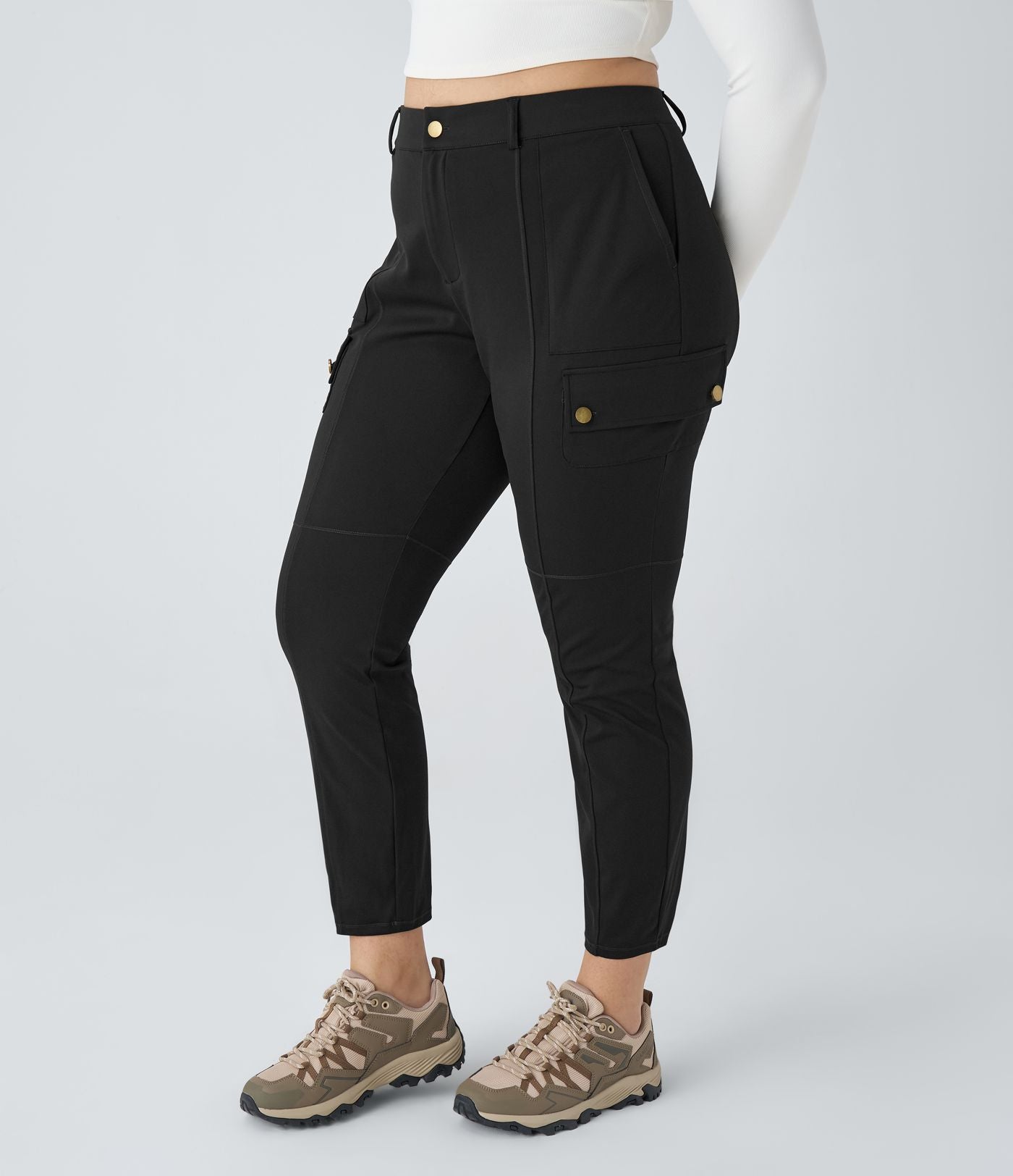 Pantalon cargo randonnée grande taille ajusté uni taille haute DayStretch avec poches zippées