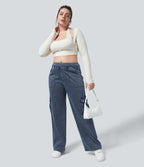 Halara Flex™ Jean Droite Cargo Taille Mi-Haute Multiples Poches Décontracté Extensible Droite Grande Taille