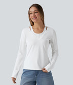 T-shirt casual 2-en-1 col V à manches longues