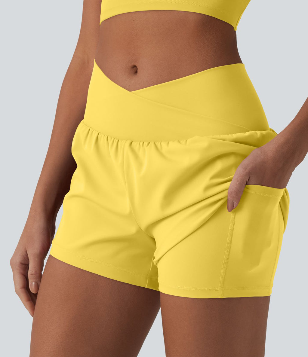 Short de yoga 2-en-1 SoftlyZero™ Airy croisé taille haute 7,5 cm effet frais InstantCool avec poches