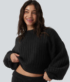 Pull décontracté à col rond et manches bouffantes