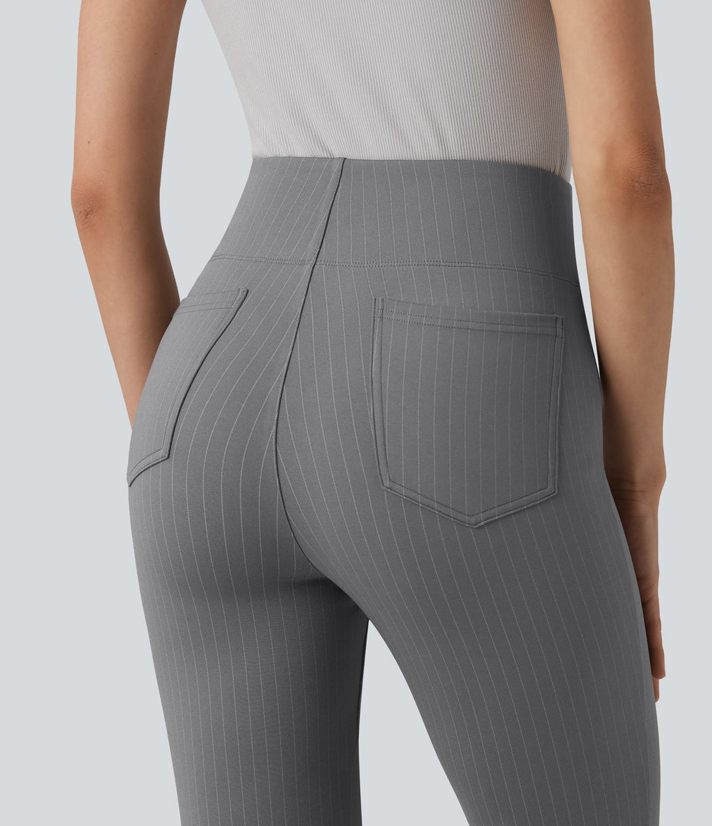 Pantalon tailleur évasé à rayures taille haute avec poches
