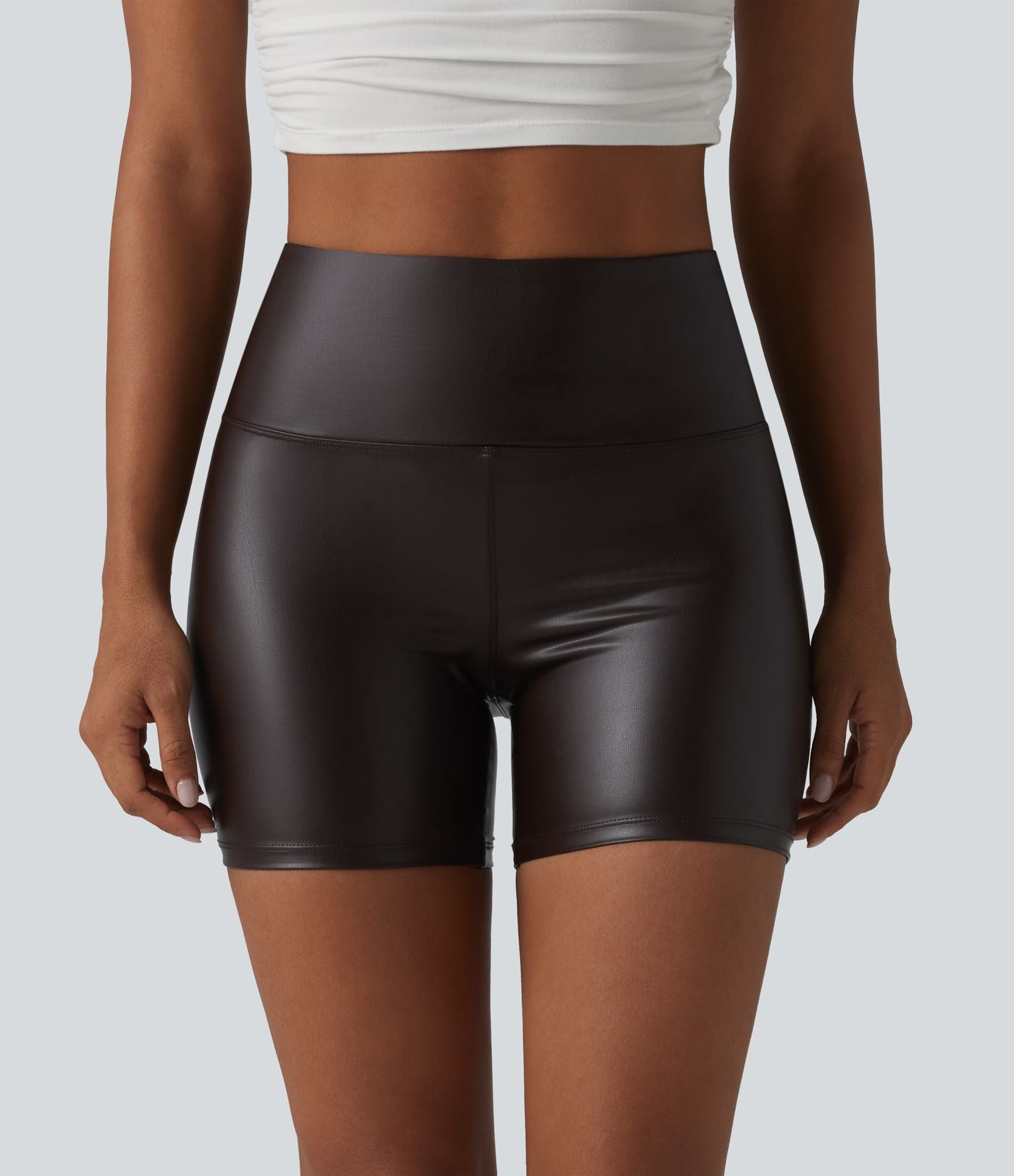Short de cycliste casual en PU stretch gainant taille haute 12,5 cm avec poches
