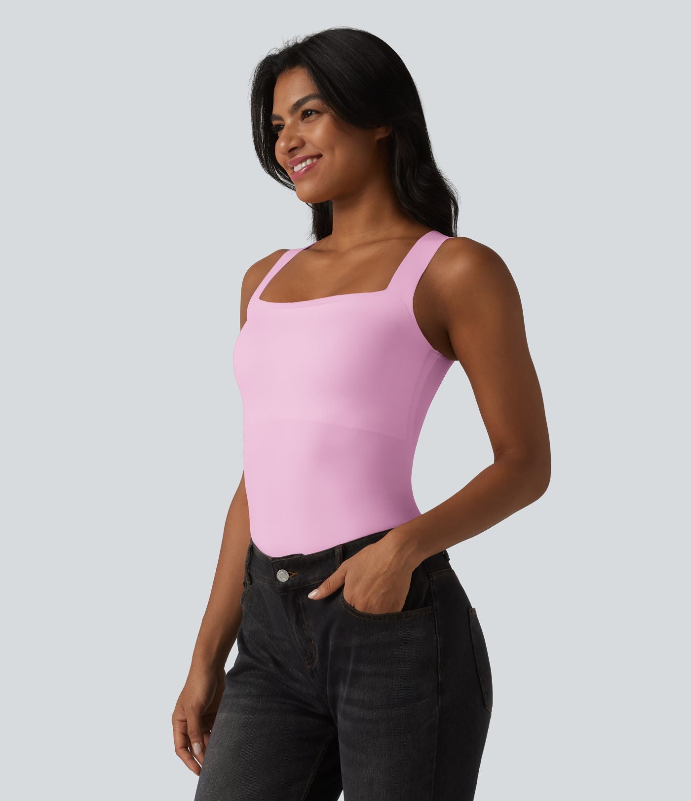 Débardeur décontracté col carré avec soutien-gorge intégré bonnets B-E