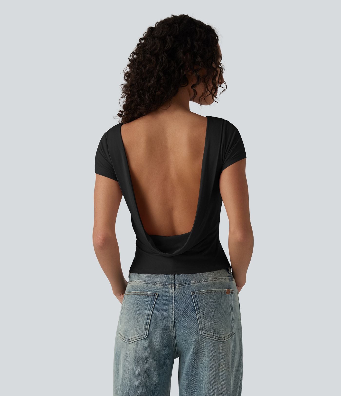 T-shirt décontracté col bateau manches courtes dos drapé