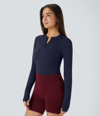 Softlyzero™ Plush Top Sport de Golf Court à Manches Longues avec Trou pour Pouce et Demi-Zip