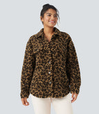 Veste-chemise sherpa col ourlet arrondi manches longues avec poches