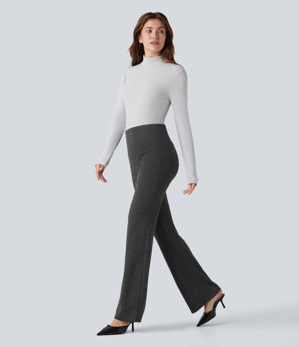 Halara Flex™ Pantalon tailleur évasé pied-de-poule taille haute avec poches