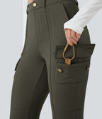 Pantalon cargo de randonnée ajusté polaire taille haute avec poches