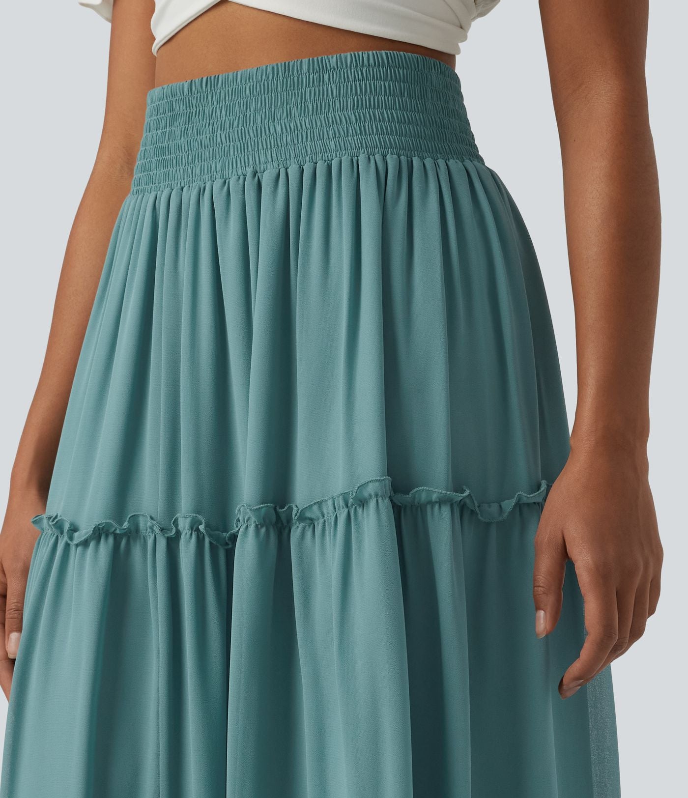 Jupe casual mi-longue à volants étagés et fronces taille haute