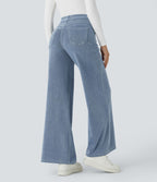 Halara Flex™ Jean Large Travail à Taille Haute Poches Multiples et Tricot Extensible
