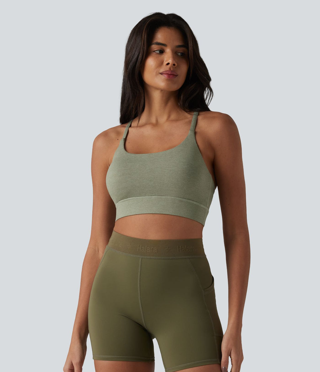 Brassière de sport chinée maintien modéré, dos nu croisé et soutien-gorge intégré