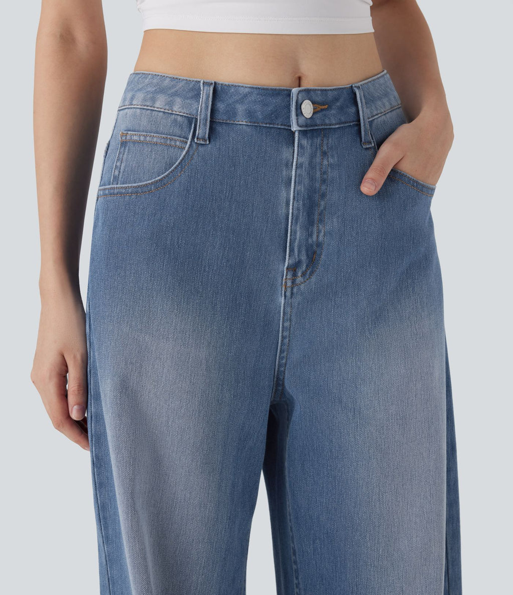 Jean palazzo ample taille mi-haute Halara Flex™ effet délavé avec poches