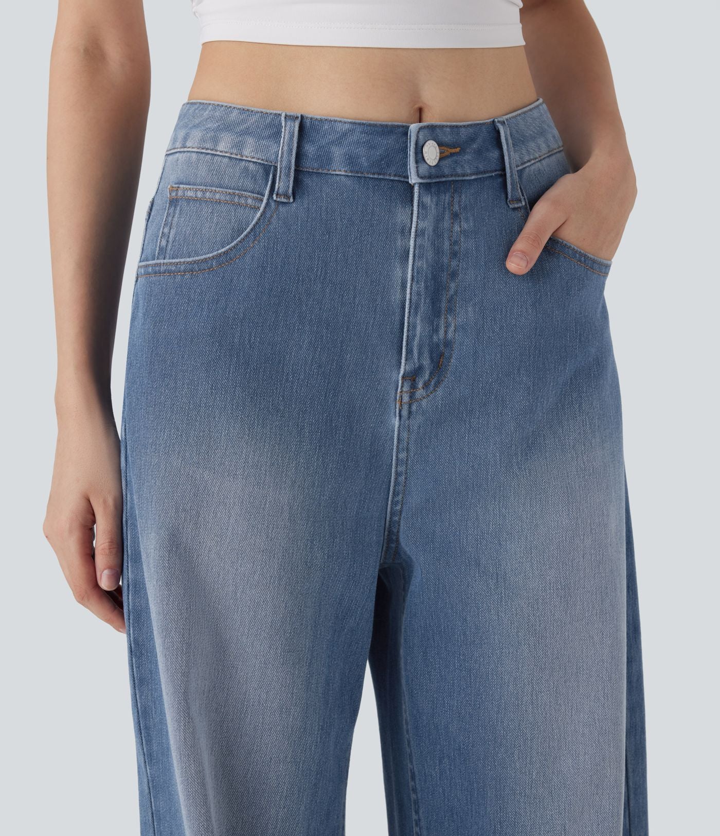 Jean palazzo ample taille mi-haute Halara Flex™ effet délavé avec poches