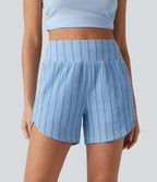 Short casual taille haute ourlet arrondi rayures avec poches