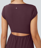 Combinaison de yoga Softlyzero™ Airy Cool Touch à col cranté, manches courtes, jambes larges et poches latérales - Édition Easy Peasy