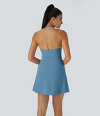 Softlyzero™ Plush Robe Sport Mini 2-en-1 à Poches Dos Nu et Col Halter