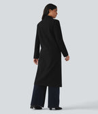 Manteau long polaire col cranté manches longues avec poches