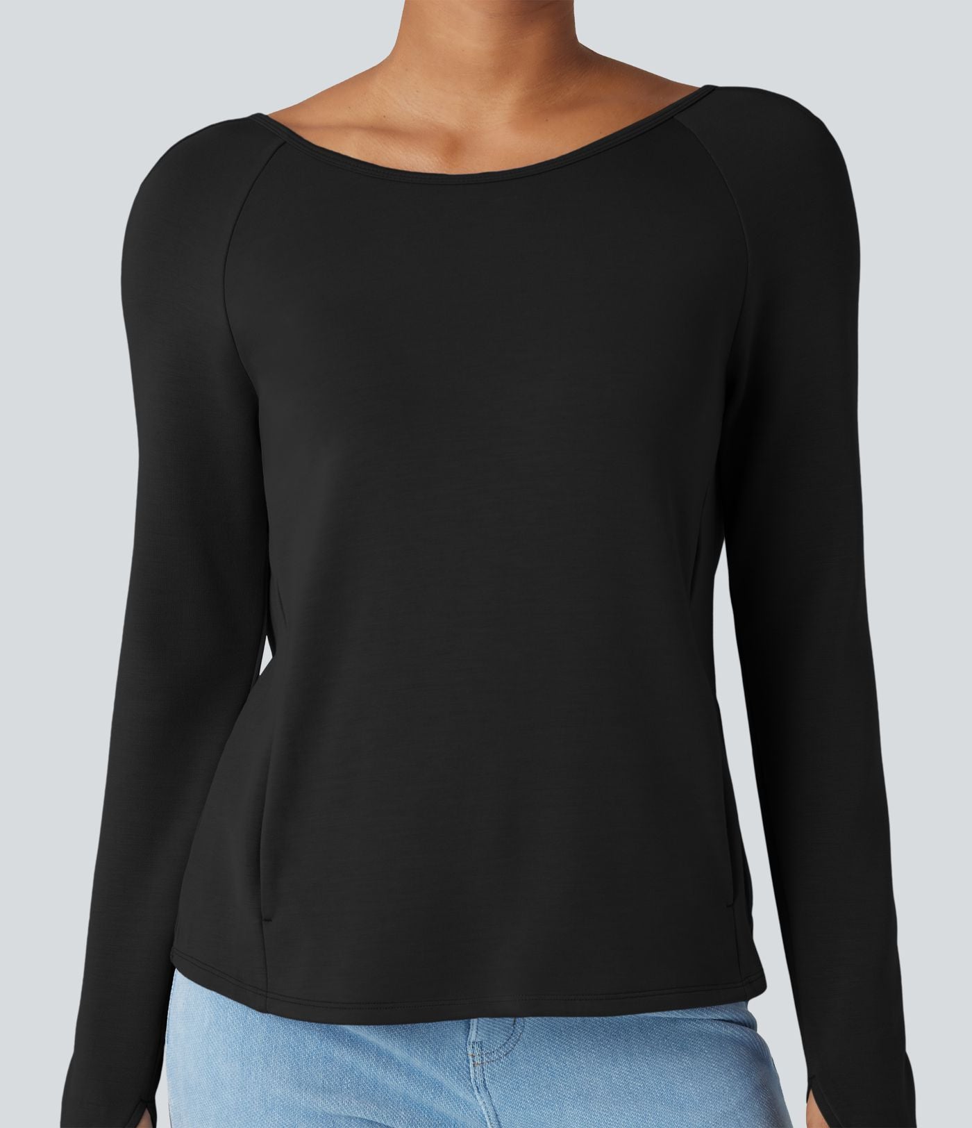 Sweat-shirt décontracté SpacerTek™ dos nu, manches longues avec trous pour les pouces, avec poches