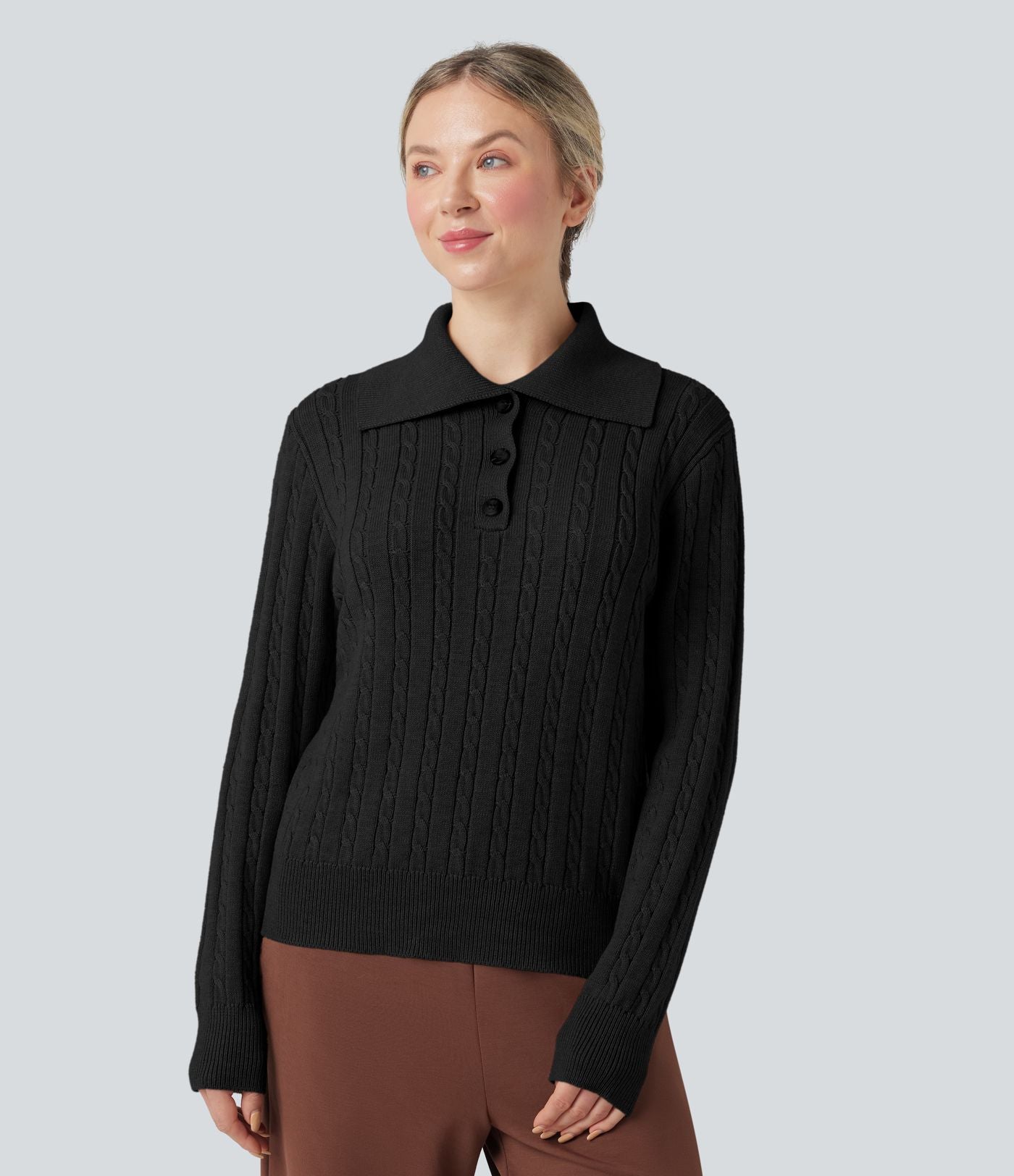 Pull laine mélangée col tailleur manches longues torsadé coupe décontractée