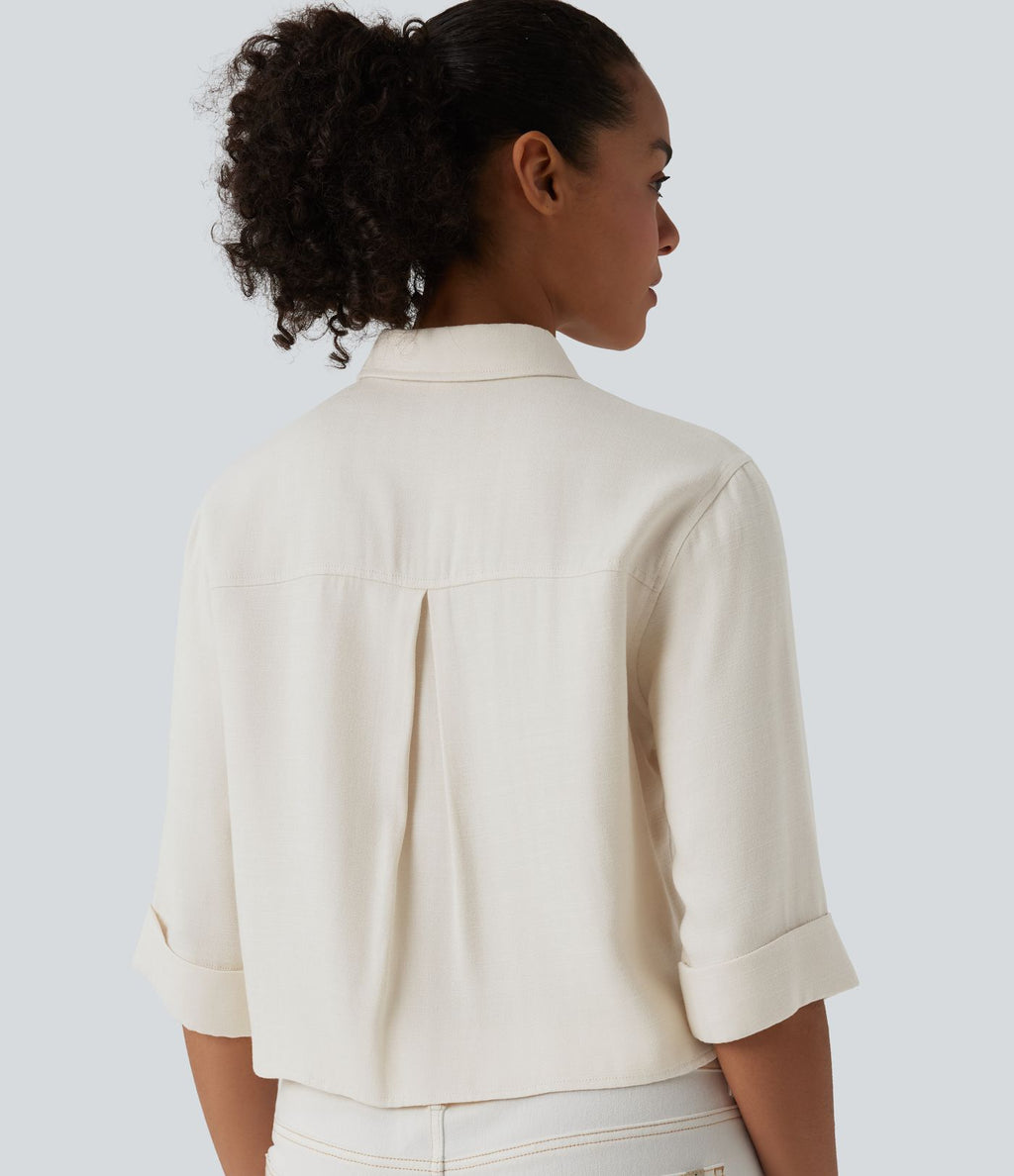 Chemise décontractée mélange lin manches mi-longues