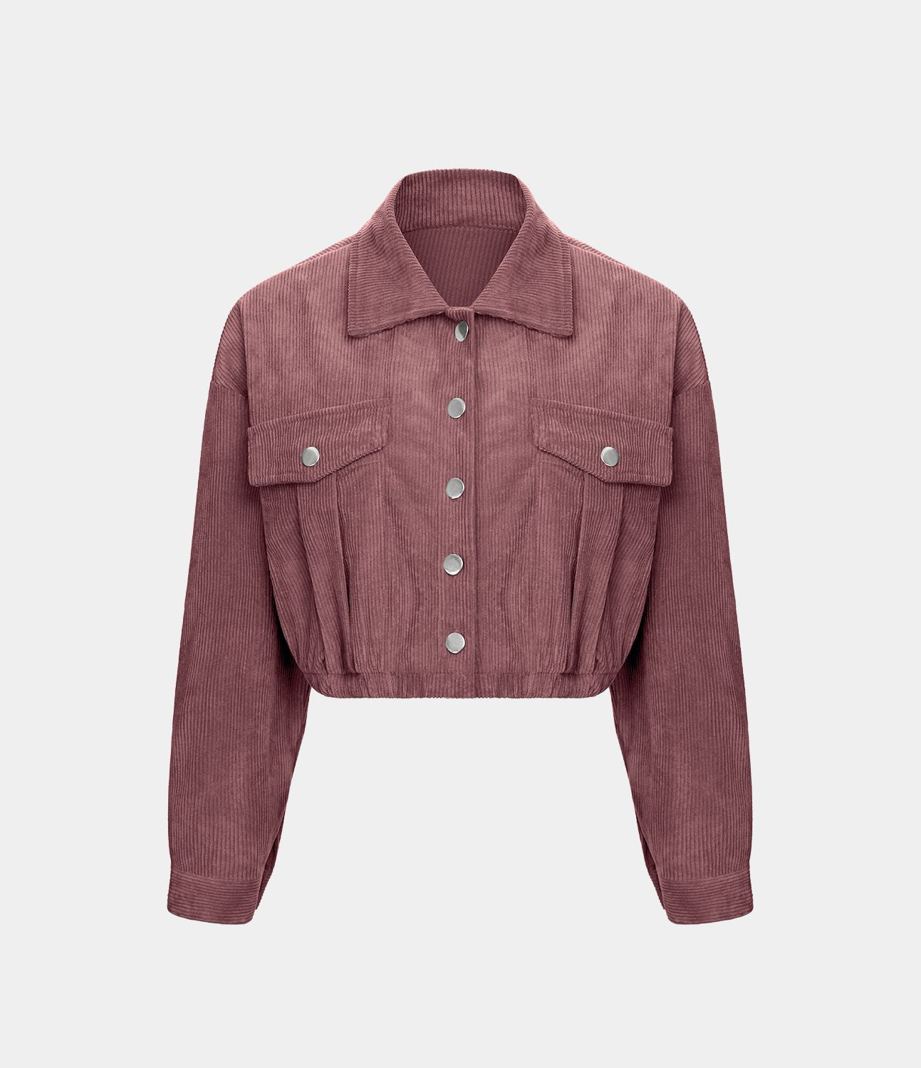 Veste Casual en Velours Côtelé à Boutons Poches Col Court