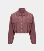 Veste Casual en Velours Côtelé à Boutons Poches Col Court