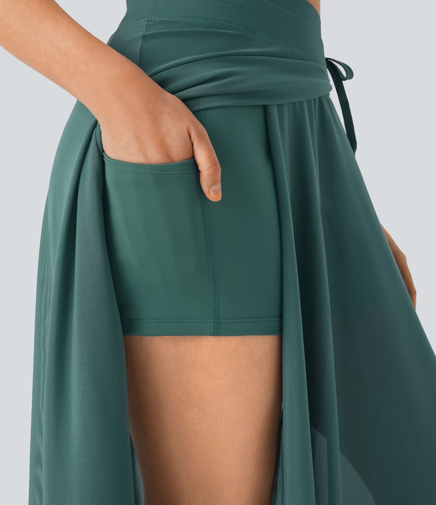 Jupe longue fluide 2-en-1 taille haute avec empiècements en résille