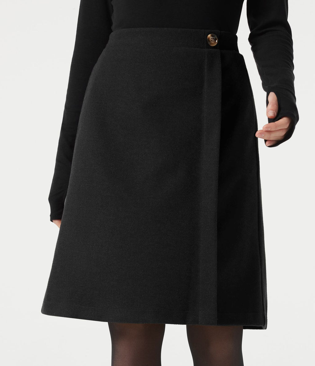 Jupe tailleur midi taille haute en polaire à poches