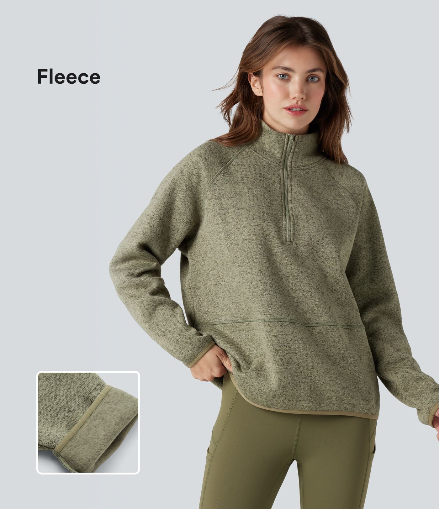 Sweat-shirt polaire de randonnée chiné col montant demi-zip