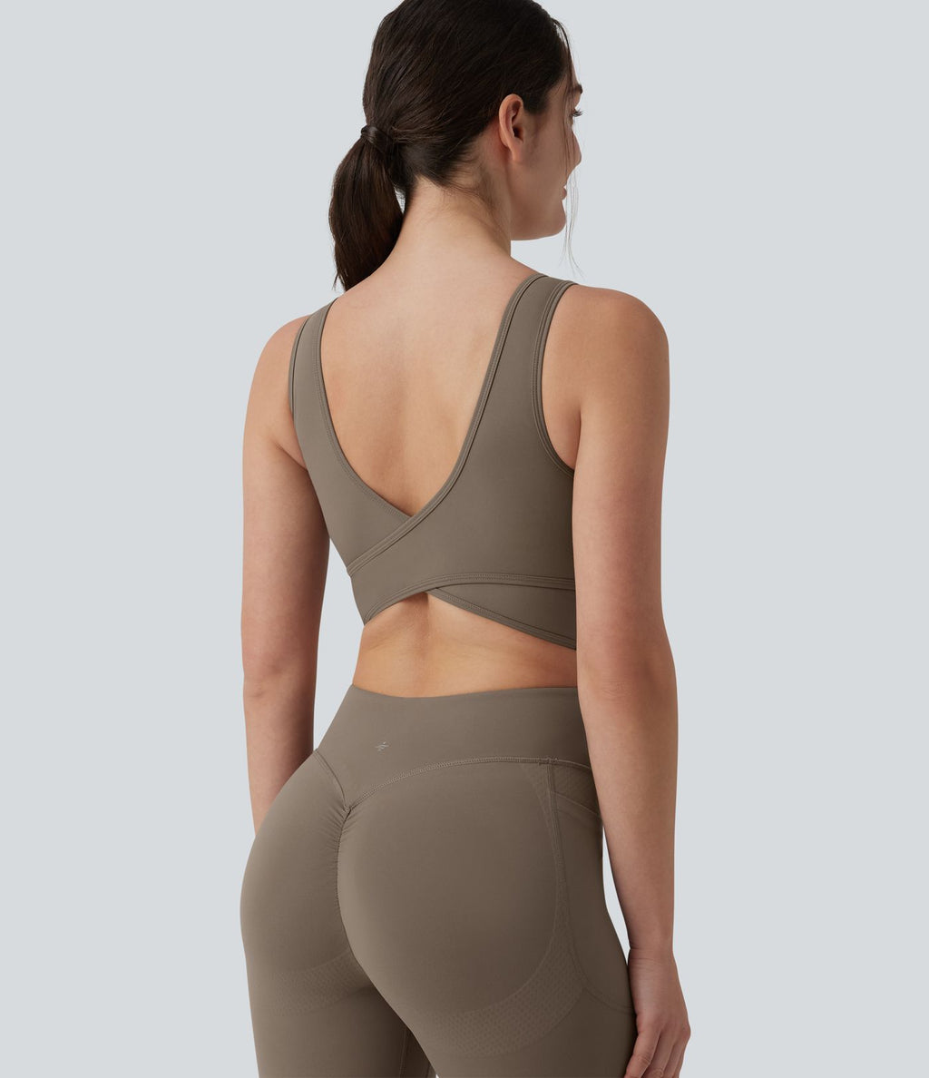 Combinaison d'entraînement Halara UltraSculpt™ évasée dos nu croisé gainante galbante avec fronces et coussinets fixes avec poches - Easy Peasy