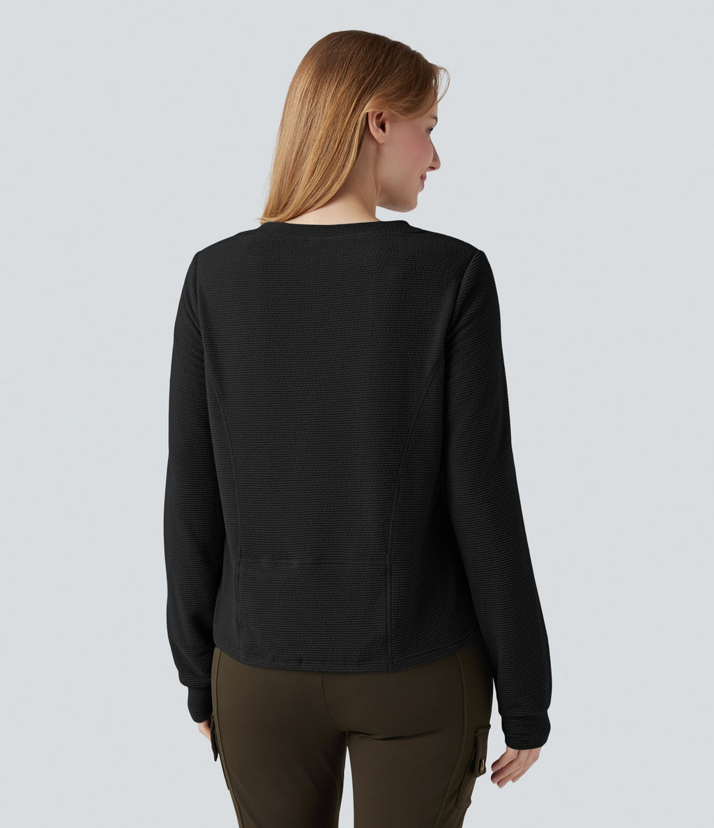 Sweat-shirt polaire pliable col rond à manches longues avec poche
