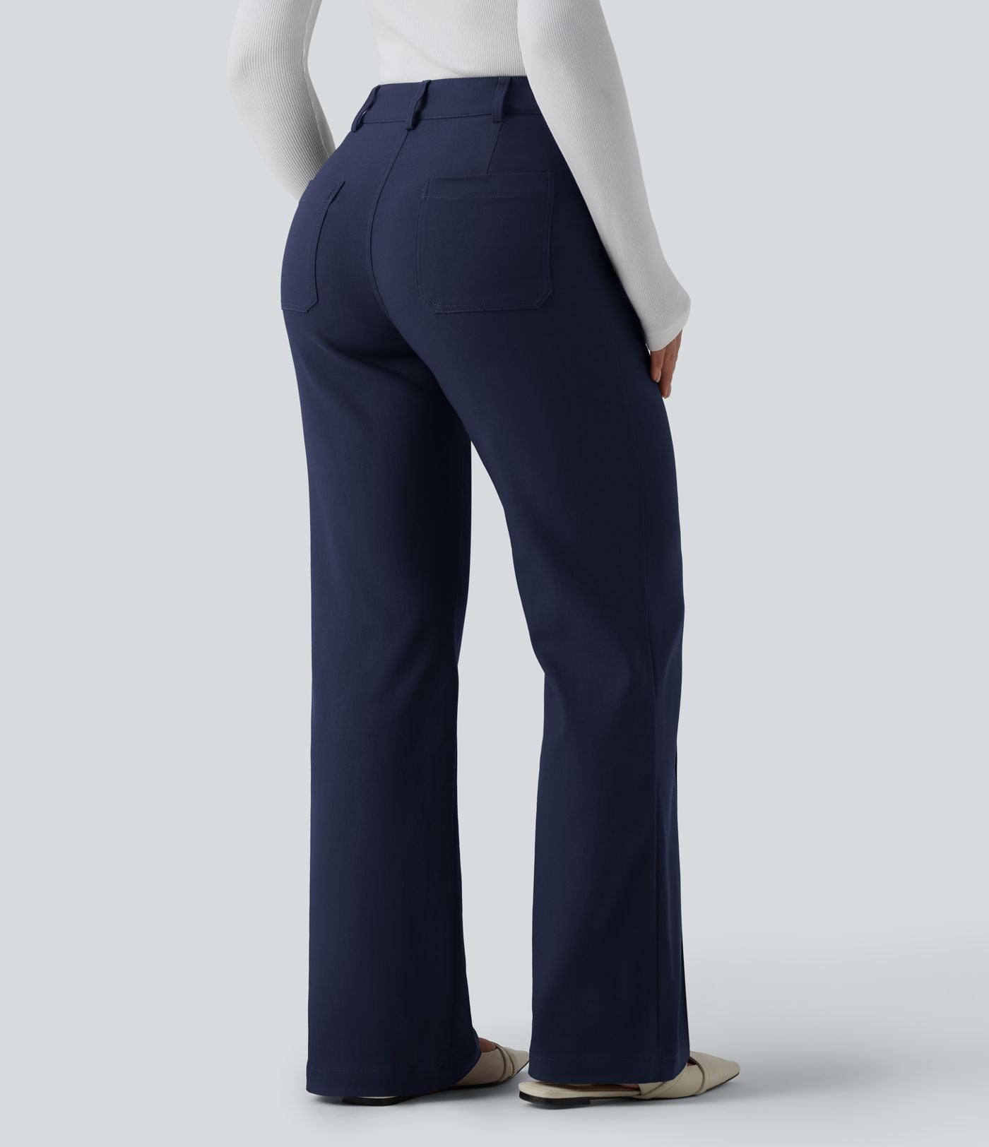 Pantalon tailleur évasé taille haute avec poches