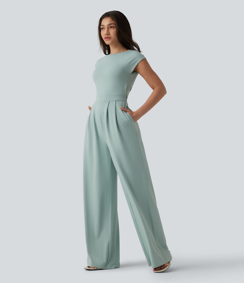 Combinaison casual dos ouvert torsadé avec soutien-gorge intégré et poches – Easy Peasy