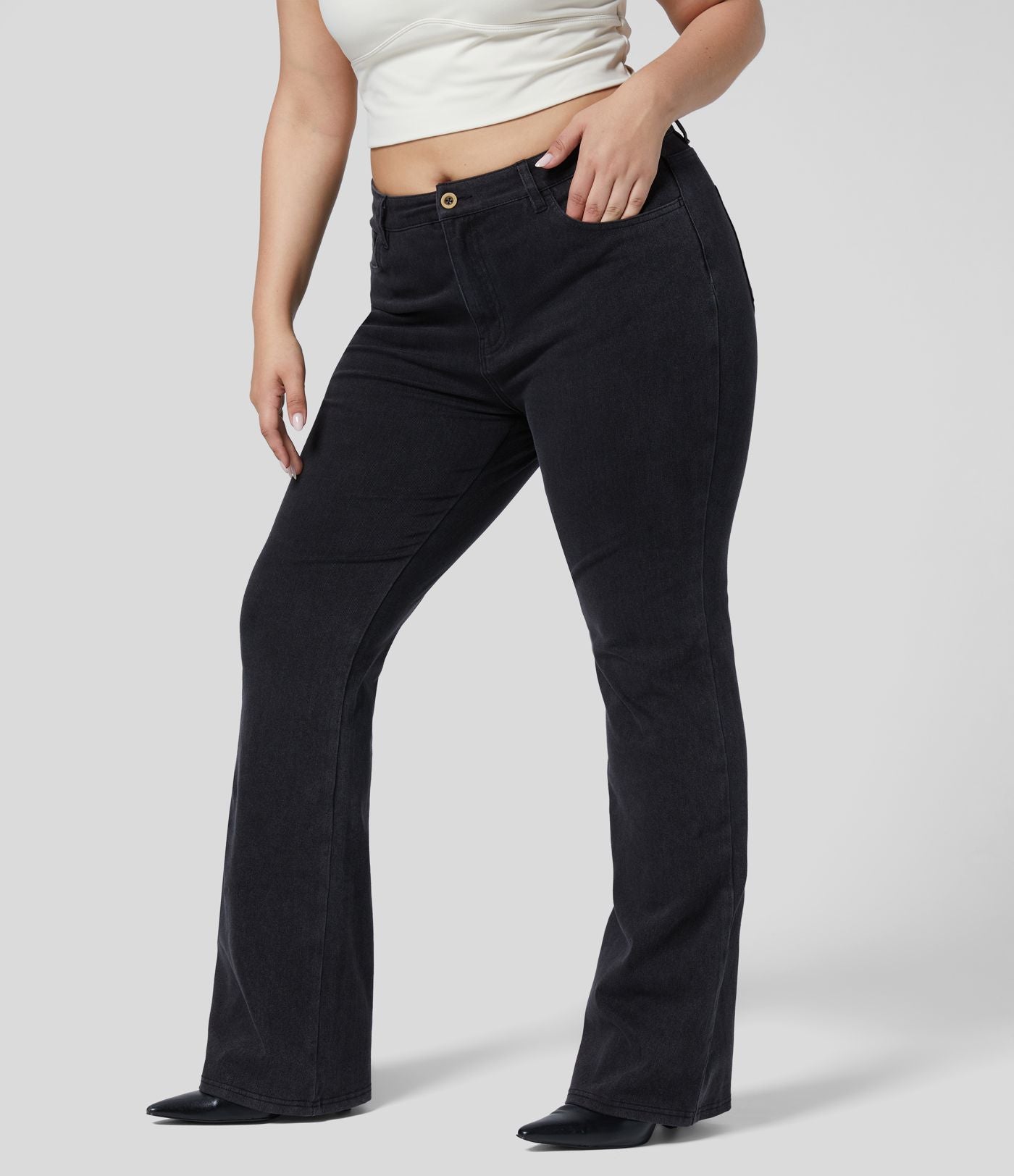 Halara Flex™ Mid Rise Button Pockets Stretchy Knit Casual Slight Flare Plus Size Jeans